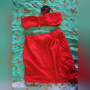 Red 2 piece skirt outfit!